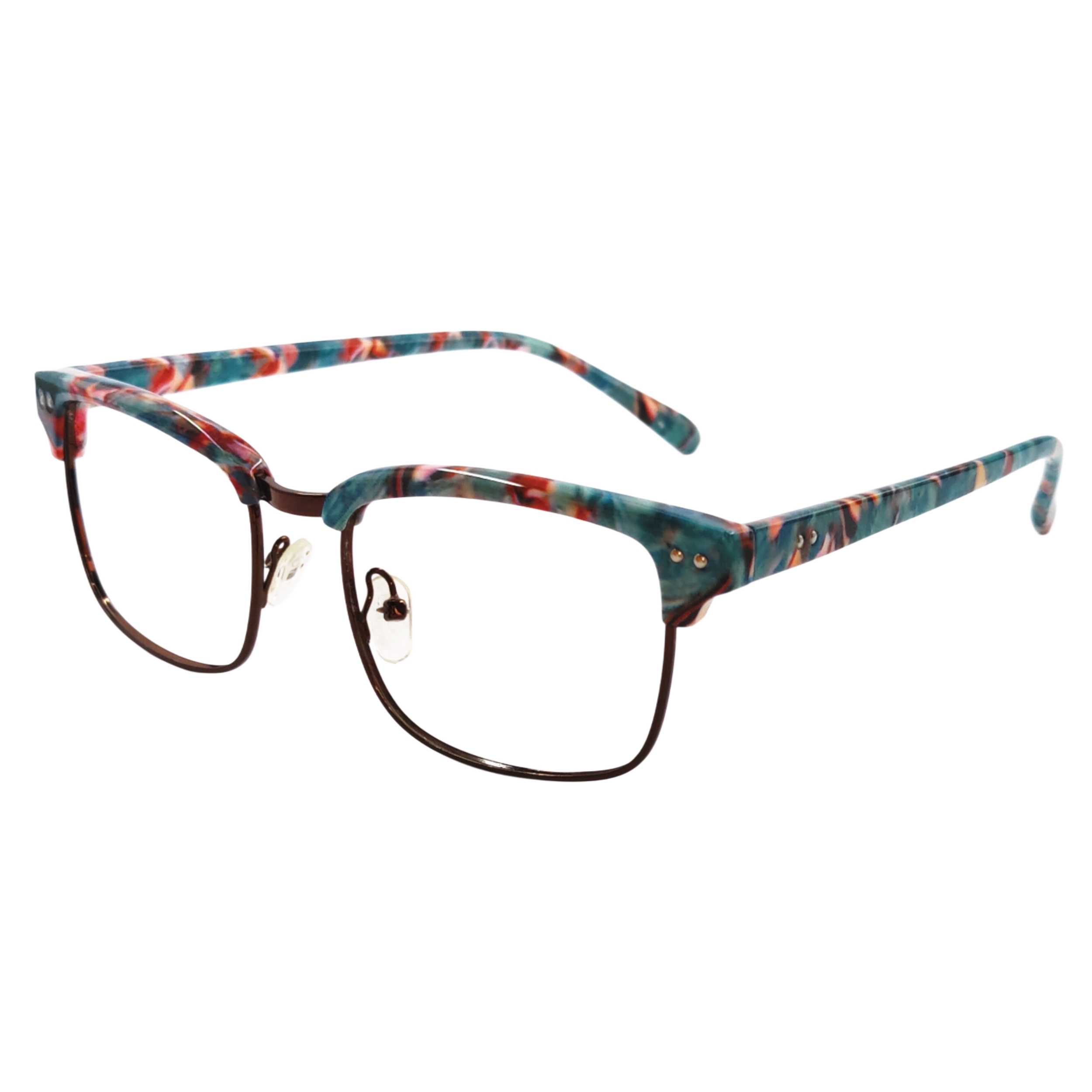 Teal Multicolor Half-Rim Square Eyeglass Frame – Women - Image 2